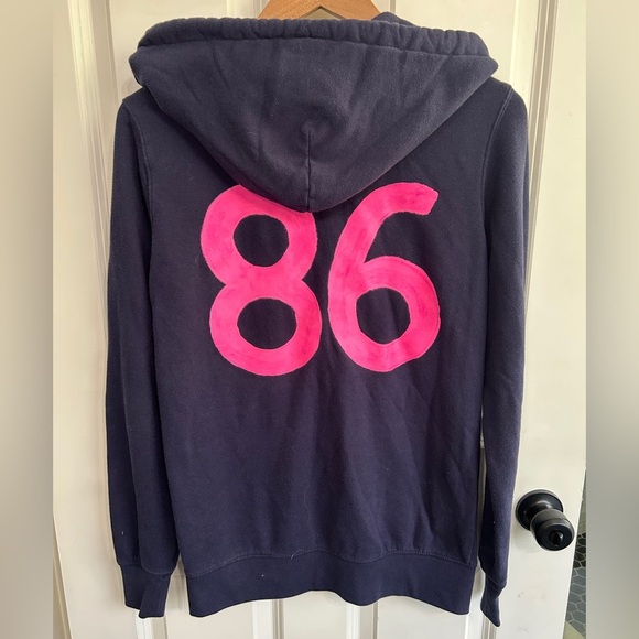 EUC rare 2011 Victoria's Secret Pink Navy zip up hoodie sz S. “LOVE PINK” “86” - Picture 3 of 9